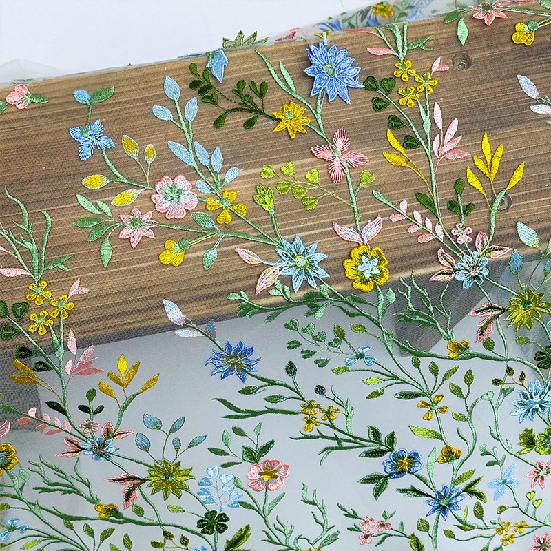 Textile And Sewing Materials - 90x130cm Floral Vine Embroidered Tulle Lace