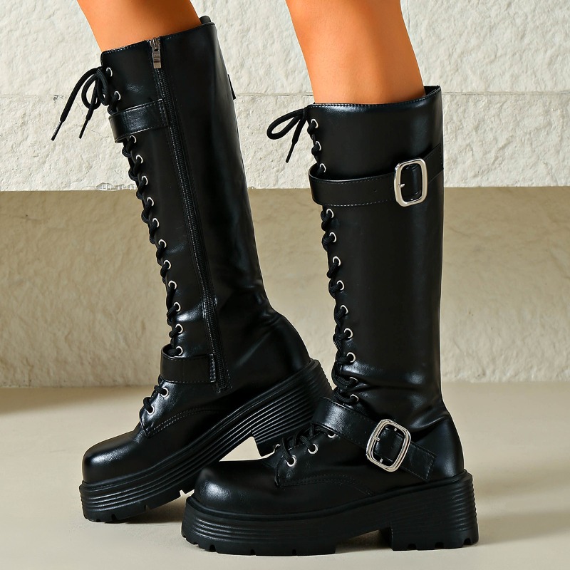 Platform Chunky Sole Women Kne - Sewing Garment 评论和价格