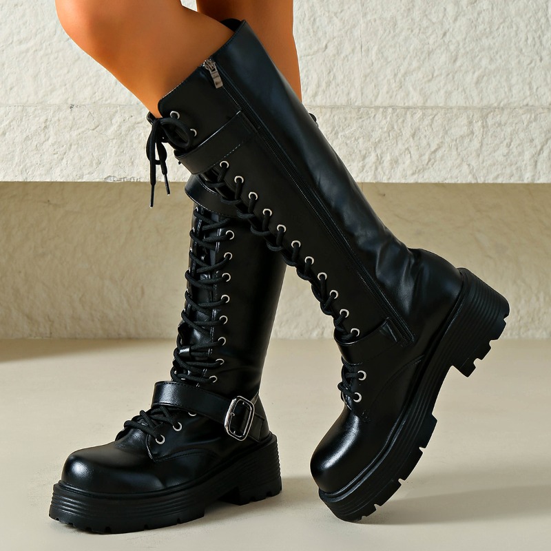 Platform Chunky Sole Women Kne - Sewing Garment 评论和价格
