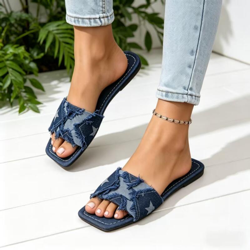 Y2K Denim Strap Flat Heel Sand - Sewing Expert 评论和价格